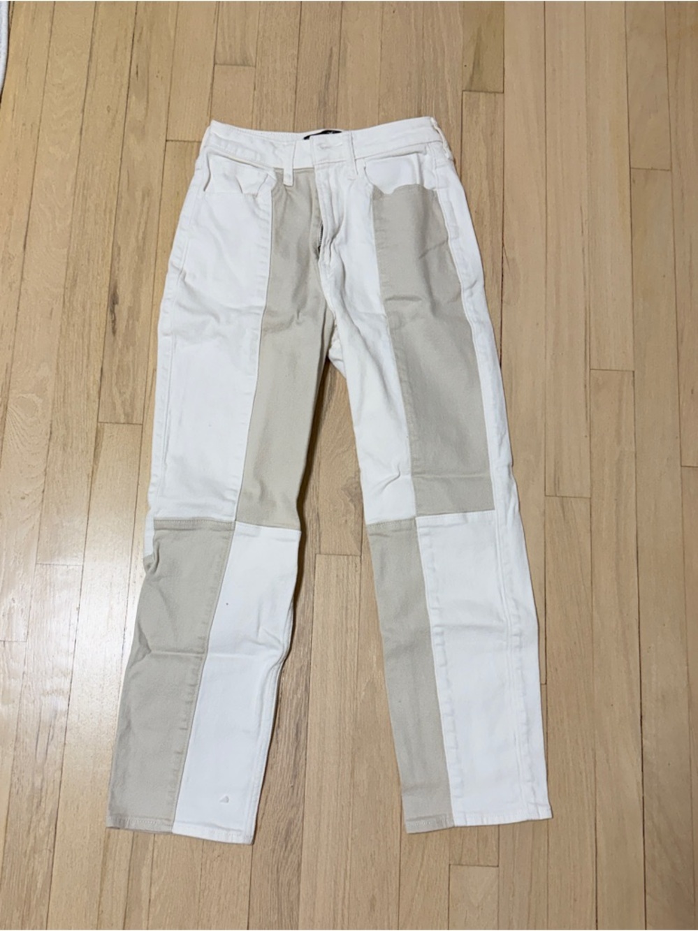 White and Beige Straight Leg Jeans